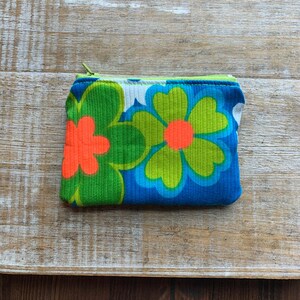 Retro mod moeda bolsa flor power mod flor mod moeda bolsa saco cosmético retro flor criança carteira id titular tecido carteira flor 1970s