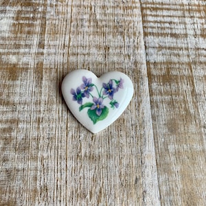 Ceramic Heart Pin Lily of the Valley Heart Pin Porcelain Glazed Heart Brooch Heart Love Brooch Pin Avon Heart Pin Anniversary Brooch Gift