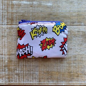 Retro Comic Coin Purse Nerd Comic Book Mod Coin Purse Cosmetic Bag Retro 1990s Comic Wallet ID Holder Fabric Wallet 1980s Comic Nerd