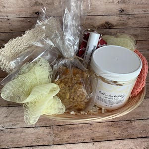 Vanillebadcadeaumand Honing Vanillezeep Lippenbalsem Badcadeauset Vanille Body Butter Badset Moederdagcadeaumand Loofah-cadeaumand