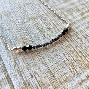 Raw Diamond Necklace Sterling Silver Raw Black Diamond Beaded Necklace Diamond Necklace Raw Diamond Stone Necklace Gemstone Diamonds