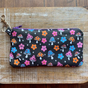 Monedero estilo hongo, monedero retro, monedero negro, tarjetero de identificación, bolso de tela con cremallera, regalo gótico, billetera estilo cottagecore.
