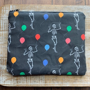 Bolsa de maquillaje con diseño de esqueleto danzante, bolsa gótica, monedero, bolsa de esqueleto, bolsa de tela, bolsa con cremallera con forma de globo, regalo divertido, monedero con forma de calavera, bolsa para cosméticos