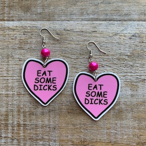 Eat Some Dicks Earrings Funny Pink Feminine Statement For Best Friend Feminine Earrings Statement Clip On Earrings Ear Hangers Gauges