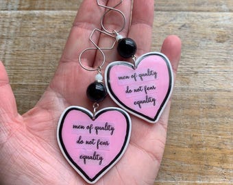 Men of Quality Do Not Fear Equality Tunnel Gauge Earrings Clip On Earrings Acrylic Pink Boho Liberal Democrat Earrings Anti Trump Feminist
