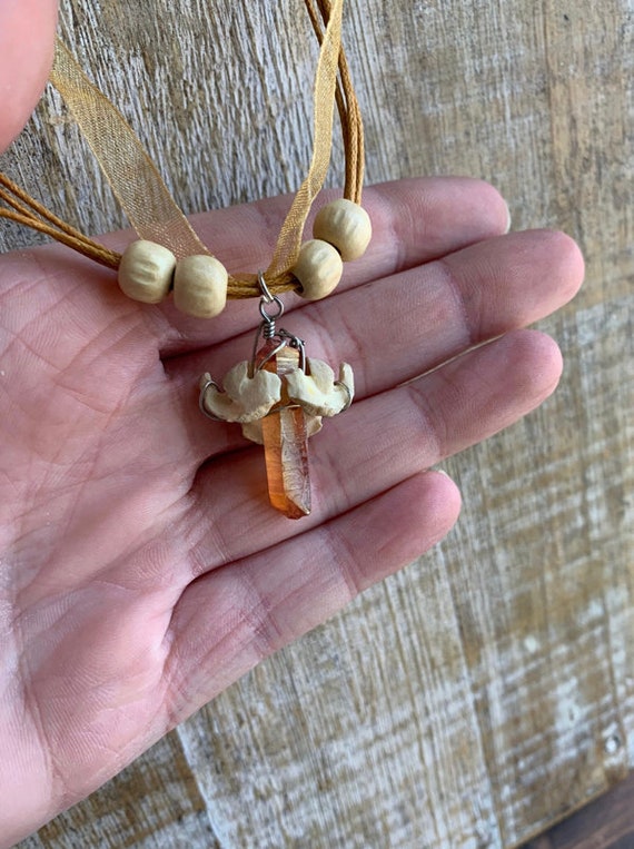 Animal Bone Necklace Quartz Bone Atlas Bone Necklace Viking Yellow