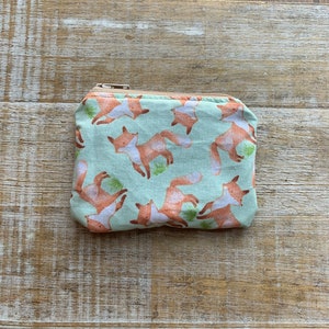 Fox Coin Purse Bag Fox Coin Purse Bag Orange Fox Wallet ID Holder Fabric Wallet Pumpkin Zipper Bag Wallet Gift Cute Fox Bag Green Cute Fox