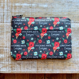 Odio a todo el mundo, cartera, monedero, bolsa con palabras malsonantes, monedero, cartera para la mierda, bolsa de tela antisocial, bolsa con cremallera burda, regalo divertido