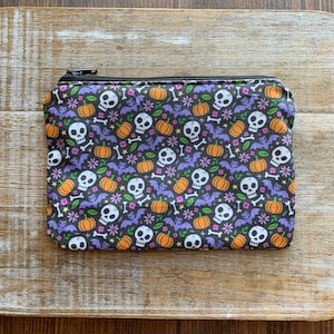 Monedero de Halloween, monedero con forma de calavera, monedero con forma de calabaza, portadocumentos, bolsa de tela con cremallera y diseño de murciélagos, regalo gótico