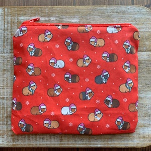 Guinea Pig Christmas Makeup Bag Coin Purse Cosmetic Bag Holidays Wallet ID Holder Fabric Wallet Hamster Pet Cute Christmas Bag Cosmetic Bag