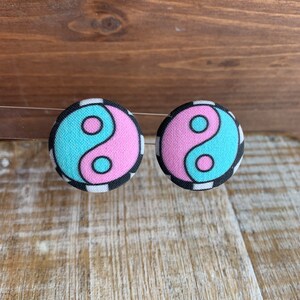 Yin Yang Clip On Earrings 1990s Kid Clip On Earrings Button Clip On Earrings Nostalgic Clip Earrings Gift Kidcore Checker Clip On