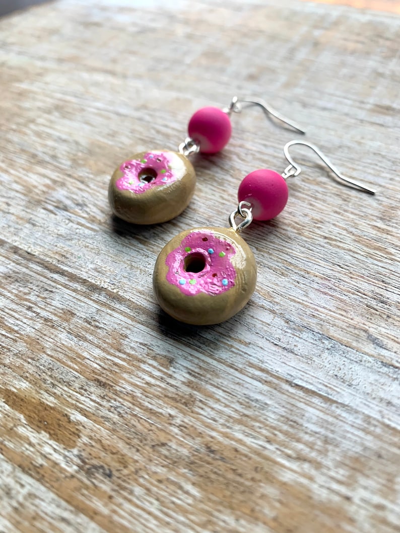 Doughnut Earrings Pink Donut Earrings Polymer Clay Donuts Etsy UK