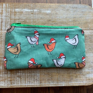 Chicken Wallet Birds Christmas Funny Coin Purse Bag Chicken Cute Birds Wallet ID Holder Fabric Wallet Santa Hat Zipper Bag Chick Birds