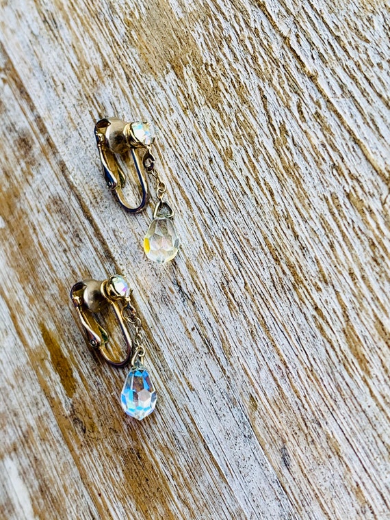 Vintage Crystal Dangle Earrings Clip On Earrings … - image 8