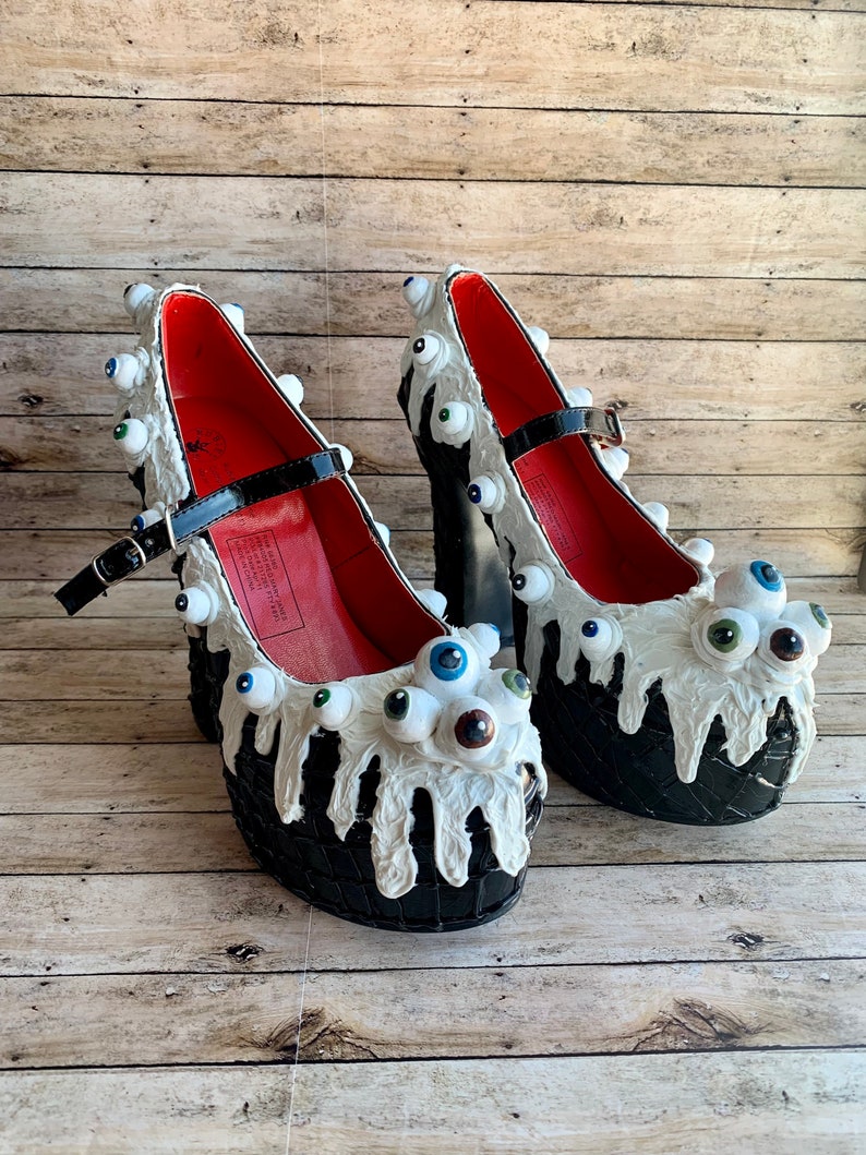 Psychobilly Halloween Ice Cream Shoes Eyeball Clay Women's Heels Size 5