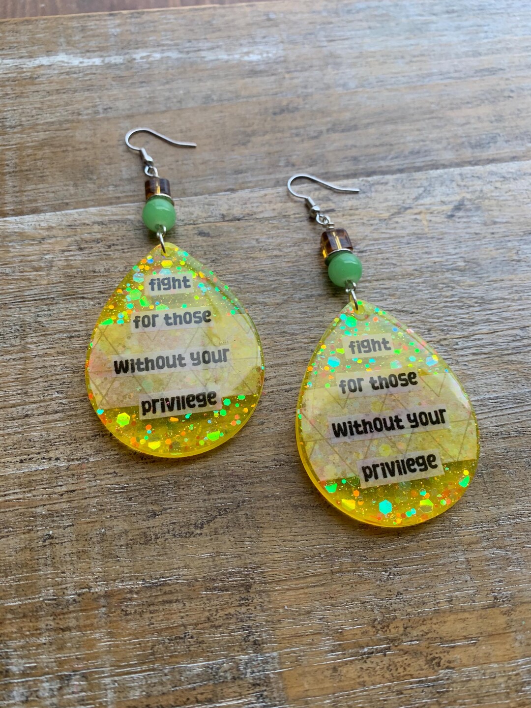 Sparkly Rights Fight for Those Without Your Privilege Yellow Glitter Earrings Human ...