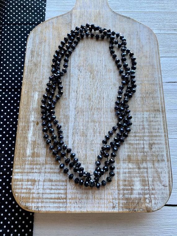 Vintage Crystal Beaded Necklace Extra Long Black … - image 1