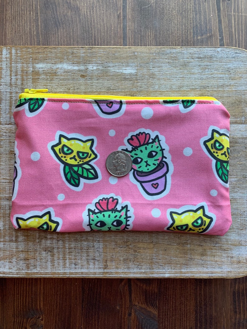 Sassy Cats Wallet Purse Cactus Bag Coin Purse Wallet Bag Lemon Wallet ID Holder Fabric Wallet Cat Cactus Pouch Cat Lemon Gift image 2