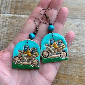 Frog & Toad Earrings Frog Cottagecore Earrings Cute Froggy Cottagecore Kitschy Handpainted Bike Toad Clip On Earrings Ear Hangers Gauges