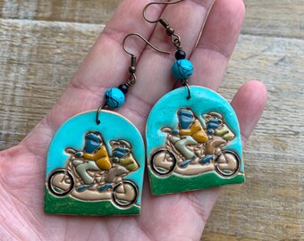 Frog & Toad Earrings Frog Cottagecore Earrings Cute Froggy Cottagecore Kitschy Handpainted Bike Toad Clip On Earrings Ear Hangers Gauges