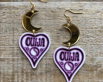 Ouija Board Earrings Planchette Earrings White Planchette Wicca Ouija Planchette Board Moon Ouija Clip On Earrings Ear Hangers Gauges
