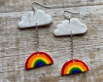 Regen Wolke Clay Ohrringe Regenbogen Ohrringe Polymer Clay Regen Wolke Regenbogen Ohrringe Weather Clay Regenwolke Ohrclips Ohrgewichte