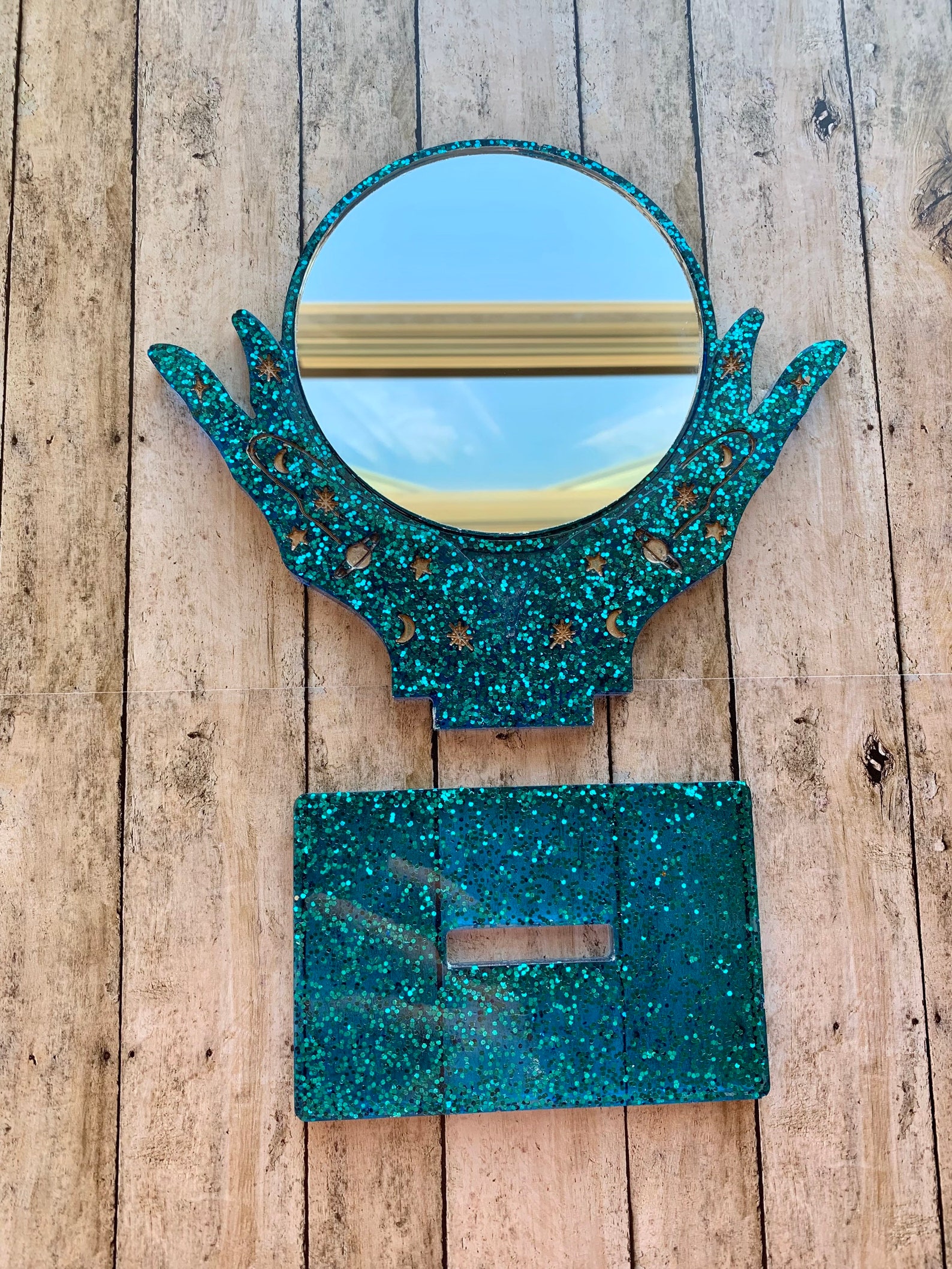 Crystal Ball Mirror Resin Hand Shaped Mirror Free Standing Etsy