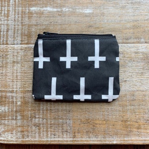 Monedero con forma de cruz, bolso gótico satánico con forma de cruz, monedero con cremallera 666, portadocumentos, cartera cruzada al revés, bolso con cremallera