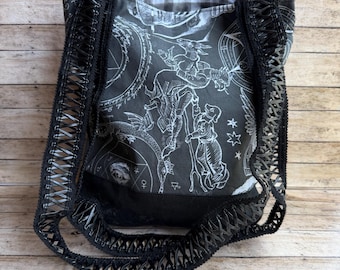 Gothic occulte schoudertas zwarte portemonnee Gothic schoudertas occulte tas stoffen handtas portemonnee Wicca occulte portemonnee schoudertas tote