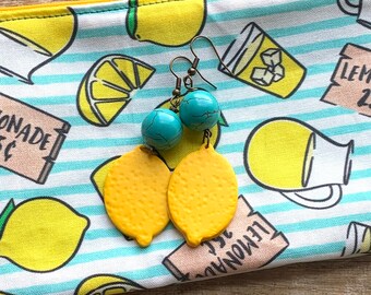 Lemon Wallet Earrings Set Lemon Bag Coin Purse Wallet Bag Lemonade Earrings Lemon Gift Set Earrings With Matching Pouch