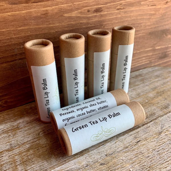 Green Tea Lip Balm Eco Friendly Lip Balms Plastic-free Packaging Zero Waste Chapstick Earth Friendly Sustainable Biodegradable Green Tea