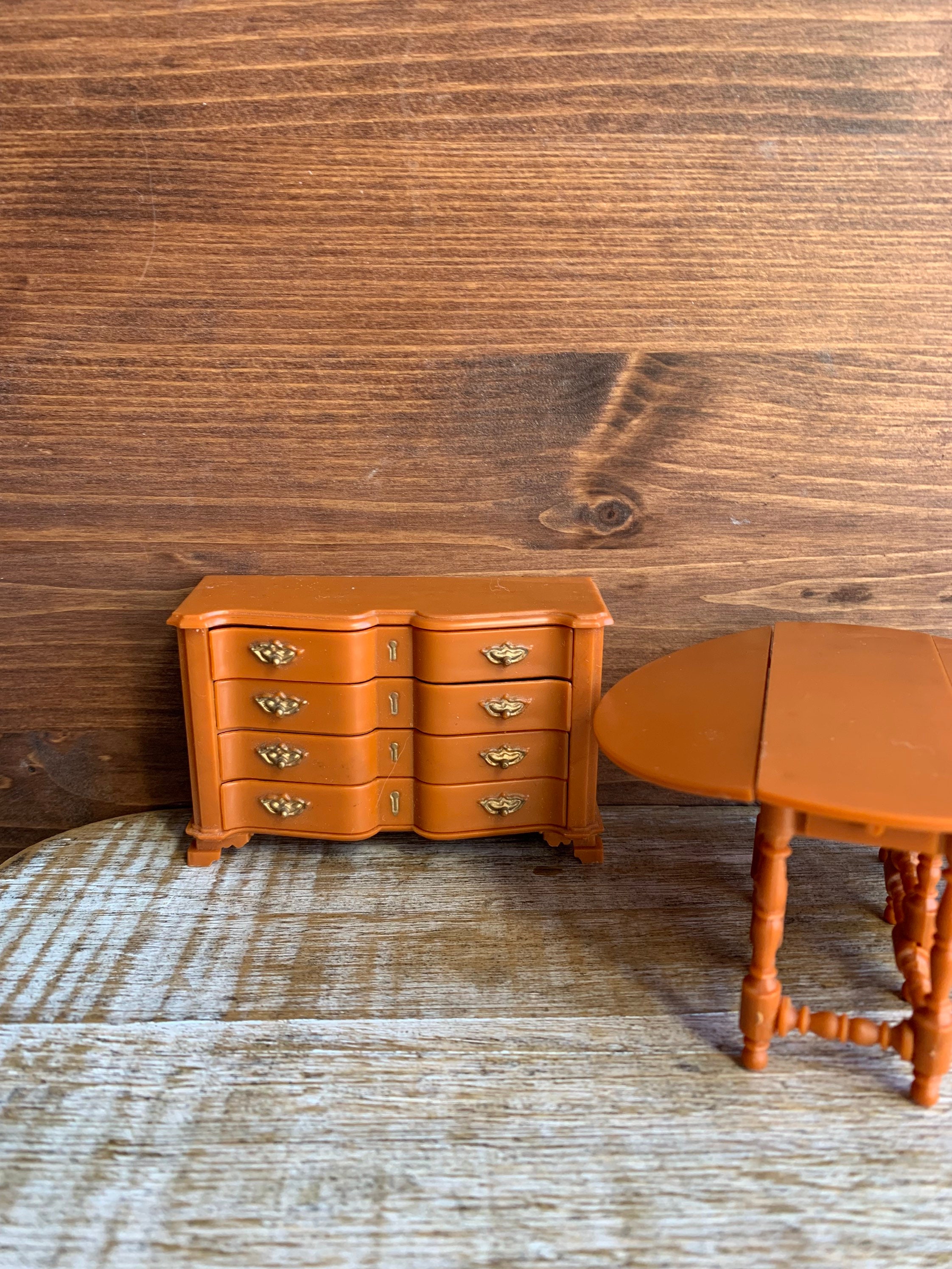 Vintage Marx Dining Room Dollhouse Furniture Brown Plastic Etsy
