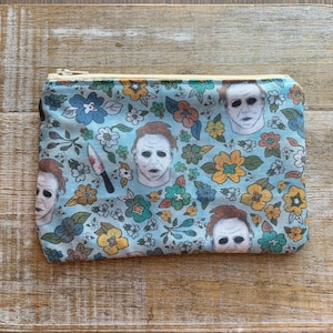 Monedero de Halloween, monedero de película de terror, monedero de asesinos, monedero de asesinos de dibujos animados, cartera para identificación, bolsa de tela, bolsa con cremallera de terror, regalo gótico