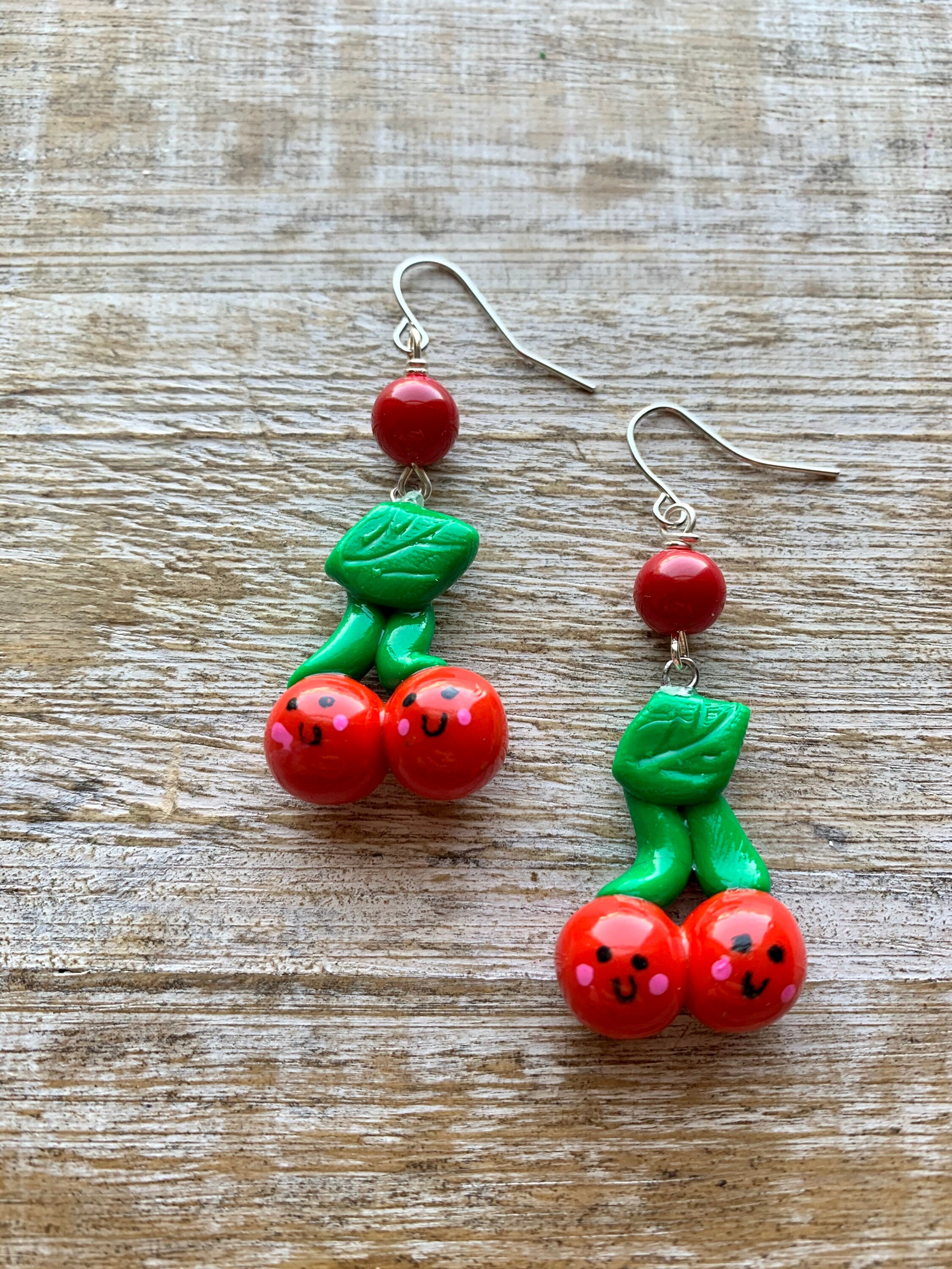 Cherry Earrings Fruit Polymer Clay Earrings Cherries Earrings Etsy