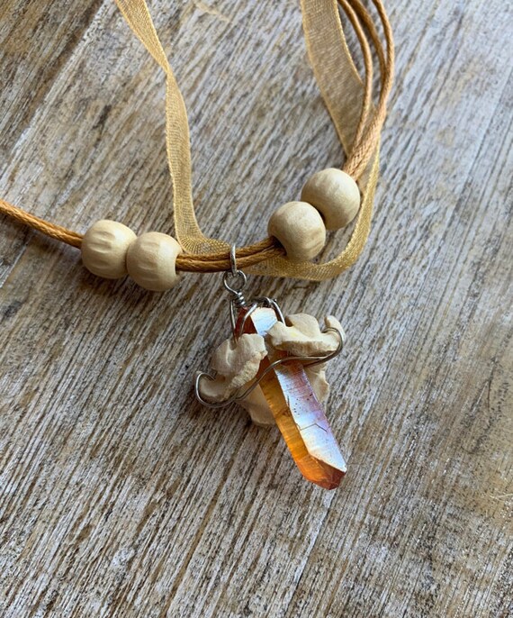 Animal Bone Necklace Quartz Bone Atlas Bone Necklace Viking Yellow