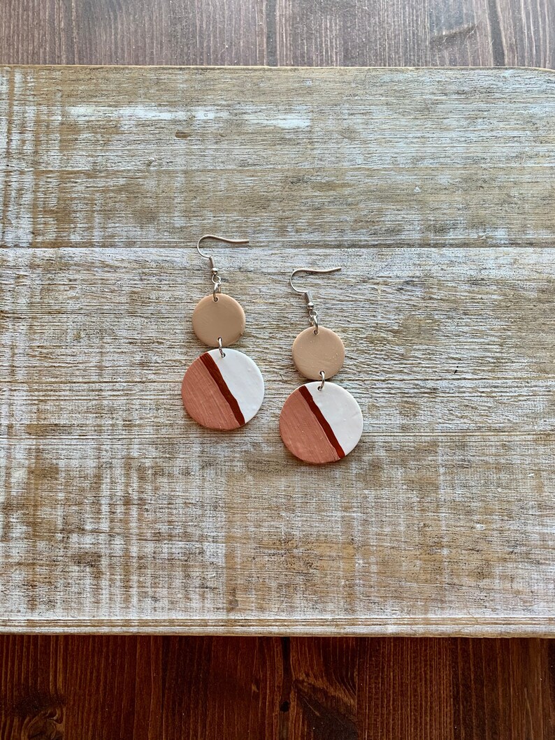 Modern Hand-painted Art Deco Style Earrings Brown Art Deco Earrings Mid Century Earrings Hippie Earrings Polymer Clay Earrings