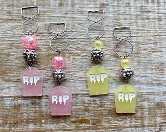 Tombstone Tunnel Earrings Kawaii Gauges Pastel Goth Ear Hangers RIP Earrings Tunnel Gauges Pastel Goth Dangle Ear Weight Clip On Earrings