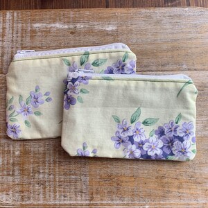 Monedero con forma de nomeolvides, monedero, bolsa de tela reciclada, monedero morado, monedero con flores, tarjetero para DNI, monedero de tela, bolsos pequeños amarillos