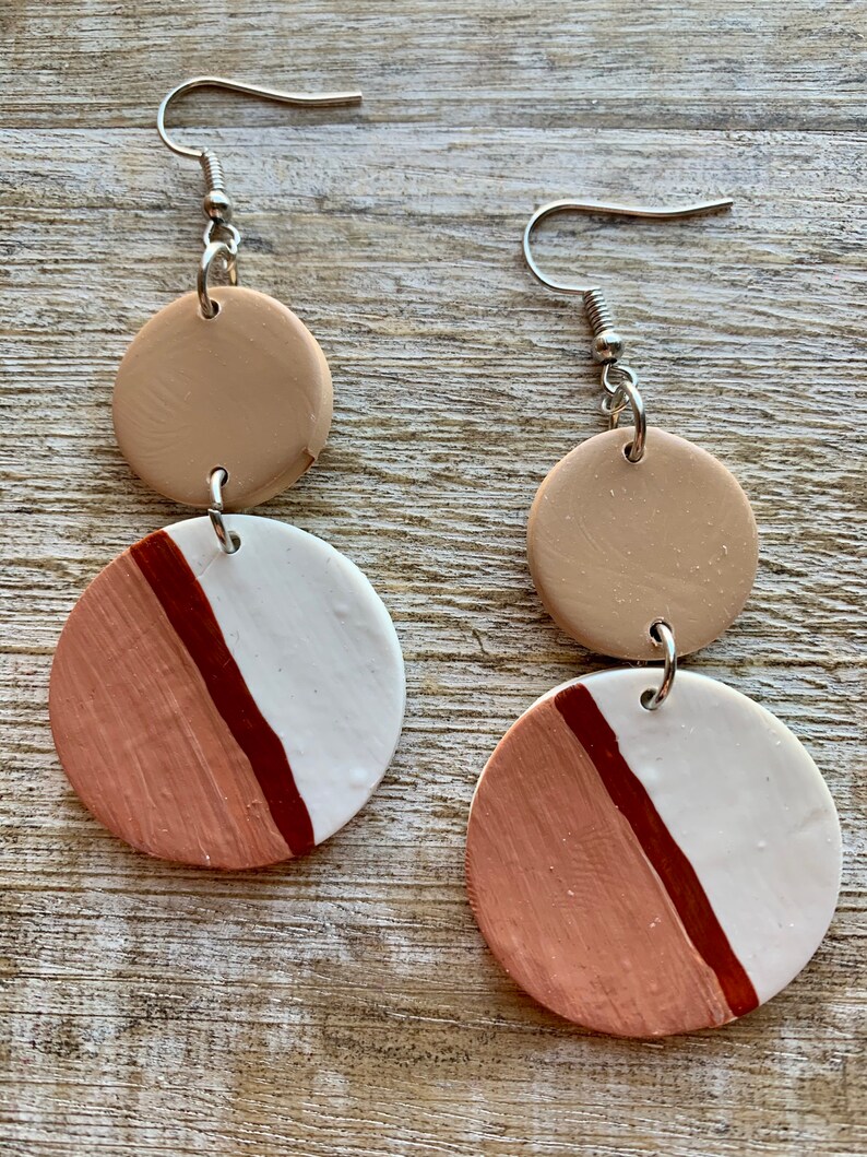 Modern Hand-painted Art Deco Style Earrings Brown Art Deco Earrings Mid Century Earrings Hippie Earrings Polymer Clay Earrings