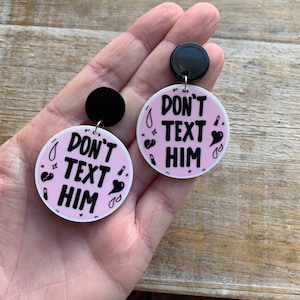 Don’t Text Him Stud Earrings Funny Earrings Purple Feminist Earrings Feminine Statement Gift For Best Friend Don’t Text Him Earrings