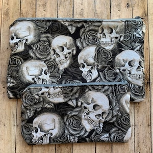 Monedero con forma de calavera para Halloween, llavero gótico de Wicca, monedero, bolsa de cosméticos negra con cremallera, portadocumentos, billetera de tela, conjunto de bolsos con cremallera