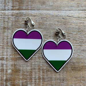 LGBTQ Clip On Earrings Heart Rainbow Clip On Earrings Millennial Clip Gender Queer GQ Earrings Love Equality Pride Gift Ear Hangers Gauges