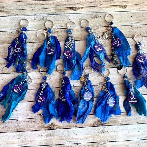 Astrology Celestial Star Signs Keychain Resin Keychains Astrology Sign Sari Silk Gift Keychains Constellation Keychain Gift Zodiac Blue