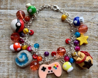Video Game Charm Bracelet Gamer Bracelet Clay Charm Bracelet Video Game Bracelet Mushroom Gift Bracelet Controller Bracelet Gift