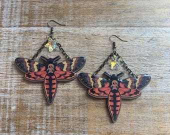 Death Moth Earrings Gothic Tattoo Suncatcher Star Moth Oddity Strange Clip On Earrings Memento Mori Moth Tunnel Gauge Earrings Gothic Skull