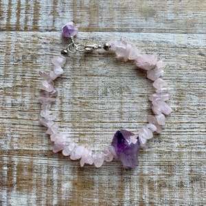 Rose Quartz Bracelet Amethyst Bracelet Healing Bracelet Amethyst Gemstone Wicca Bracelet Raw Gemstone Bracelet Pink Quartz Bracelet