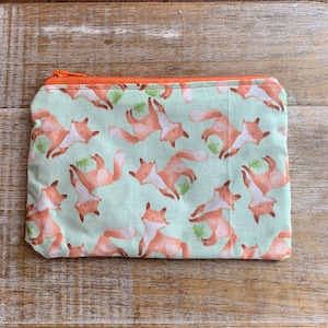 Fox Wallet Bag Fox Coin Purse Bag Orange Fox Wallet ID Holder Fabric Wallet Pumpkin Zipper Bag Wallet Gift Cute Fox Bag Green Cute Fox