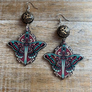 Tattoo Earrings Butterfly Dangles Laser Cut Wood Halloween Black Tattoo Earrings Oddity Weirdcore Creepy Tattoo Art Earrings Gift Gothic