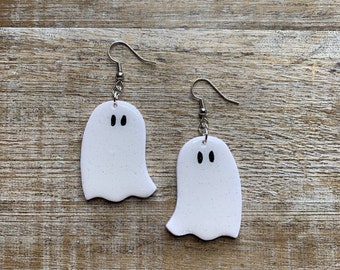 Ghost Dangle Earrings Halloween Ghost Earrings Spooky Ghost Earrings Ghost Clay Kawaii Style Adorable Ghost Fall Clip On Earrings Ear Hanger