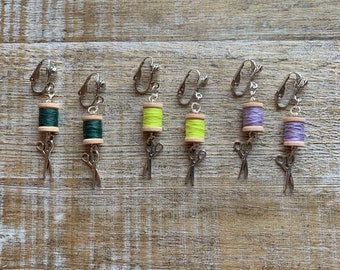 Sewing Thread Clip On Earrings Sew Thread Spool Clip On Earrings Sewing Gift Cute Miniature Thread Earrings Spools Ear Hangers Ear Weights